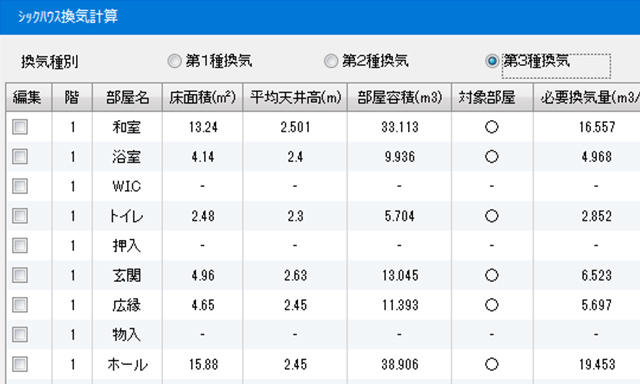 シックハウス換気計算